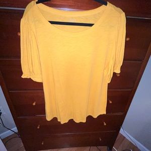 Loft outlet mustard yellow gold shirt sleeve too ruffle sleeves cotton XL NWT